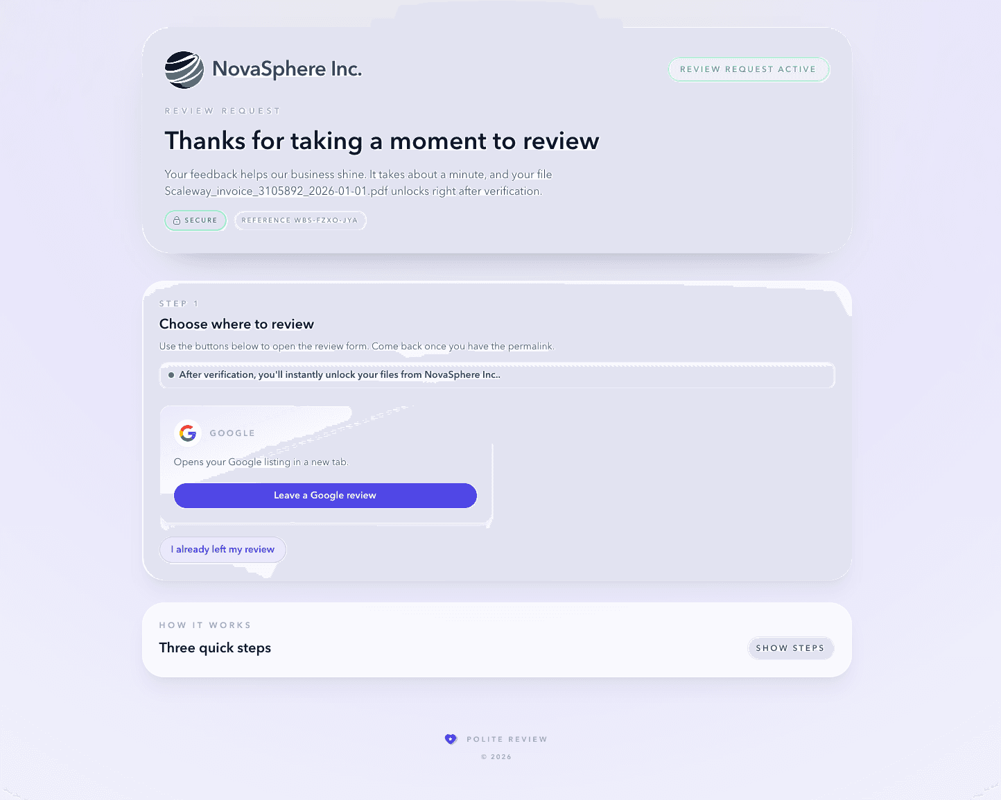 Funnel preview showing the review flow
